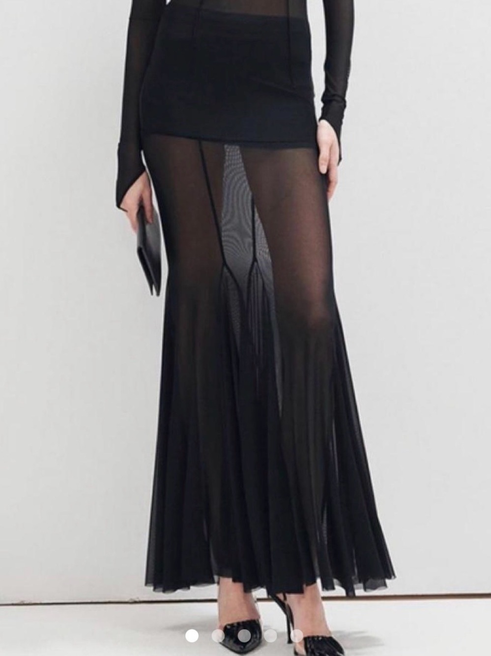 Commense Black skirt, sheer bottom with Faux-Leather Panel